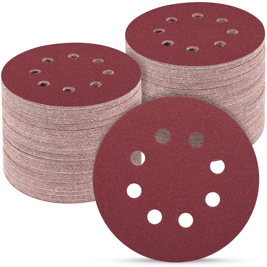 100 PCS 5 Inch Sanding Discs 240 Grit, Round Hook and Loop Sandpaper for Random Orbital Sander