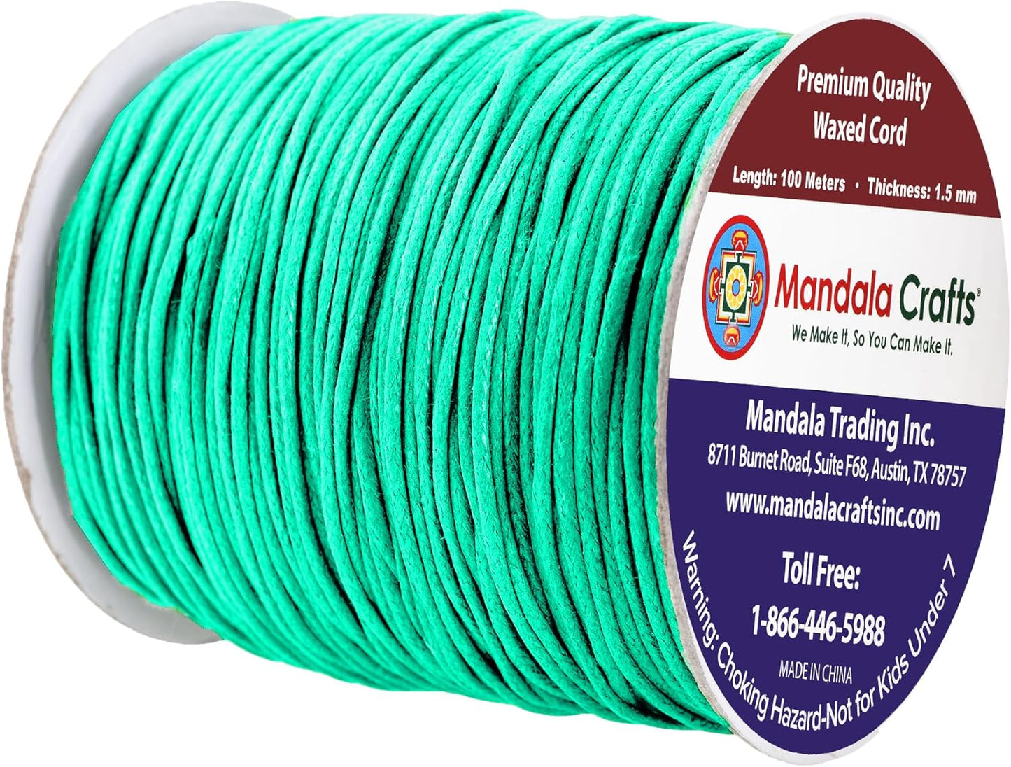 Mandala Crafts 1.5mm 109 Yards Seafoam Green Cotton Waxed Cord for Jewelry Making Bracelet Cord Waxed String - Beading String Thread Jewelry Cords for Necklaces String