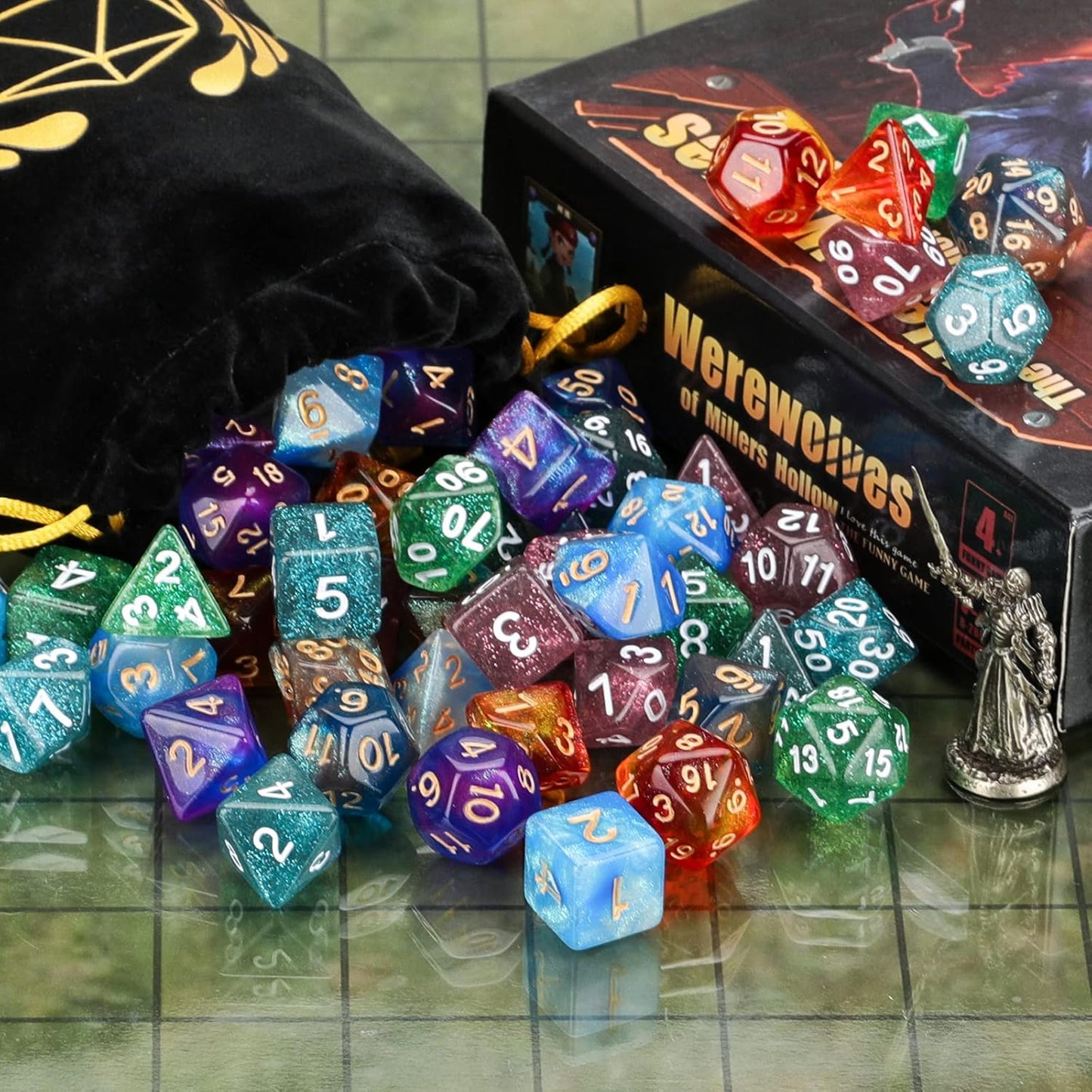 Coyeekn 7 x 7 DND Dice Set, (49 Pieces) Polyhedron Dice for Dungeons & Dragons RPG MTG DND Tabletop Game with 1 Pouch