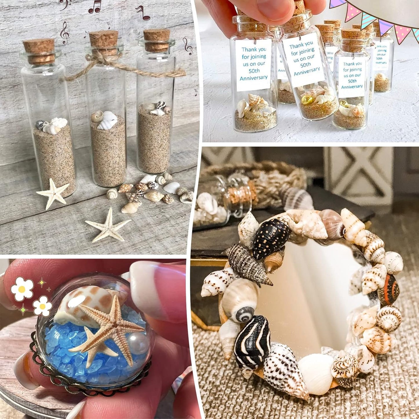 Premium Tiny Seashell Mix, Including Sea Shells, Sea Snails and Starfish Total 300+PCS (8 Kinds), Shells for Crafts Decorating Resin and Mosaics Projects DIY Crafts Home Decor Beach Themed Party