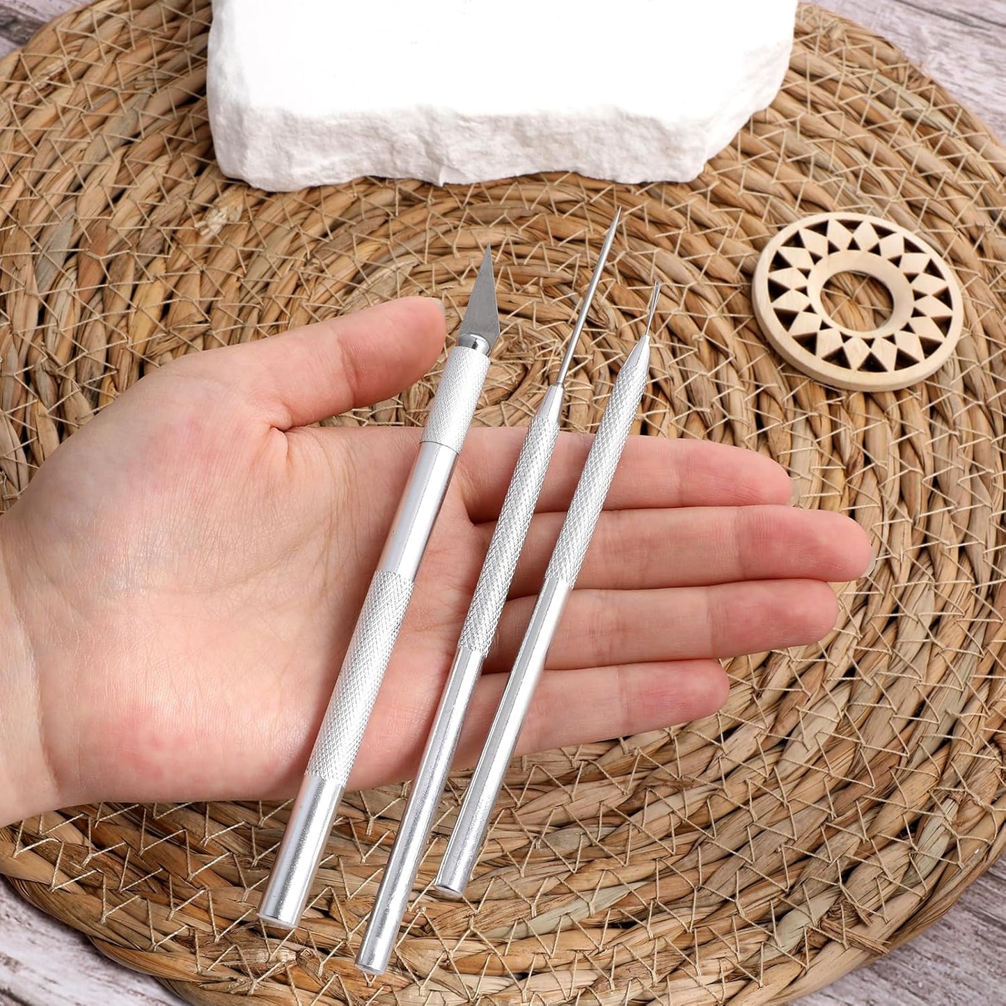 3 in 1 Clay Needle Tools Sculpting Ceramics, Wire Texture Pottery Clay Tool Kit Brush Tools Pottery Craft Tool Carving Knife and Needle, Ceramic & Pottery-Tool Includes Sculpture Feather Pin