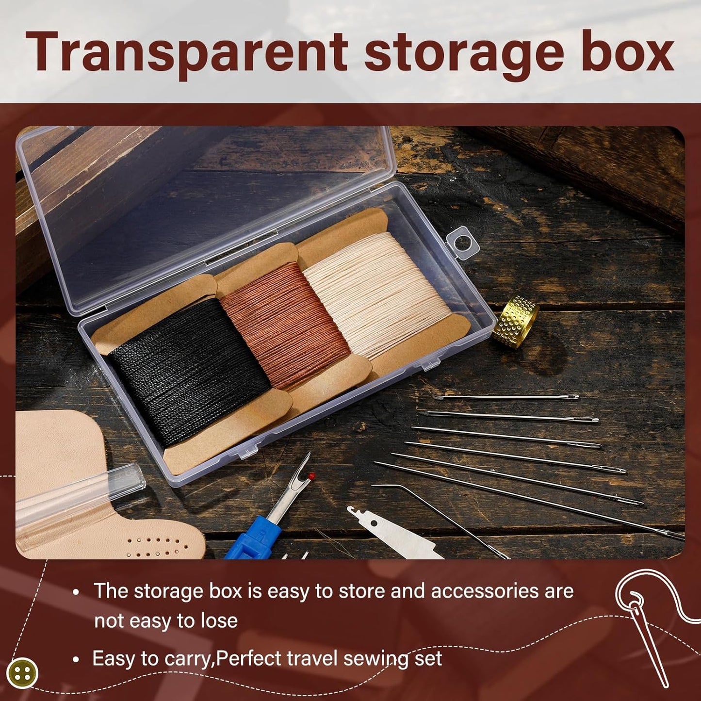 KAQRHFT Upholstery Repair Kit and Upholstery Needle, 0.55mm 98 Yard Waxed Thread with 8 Pcs Heavy Duty Leather Needles for Hand Stitching, Canvas & Quilting - Round Waxed Cord- Black/Brown/Beige