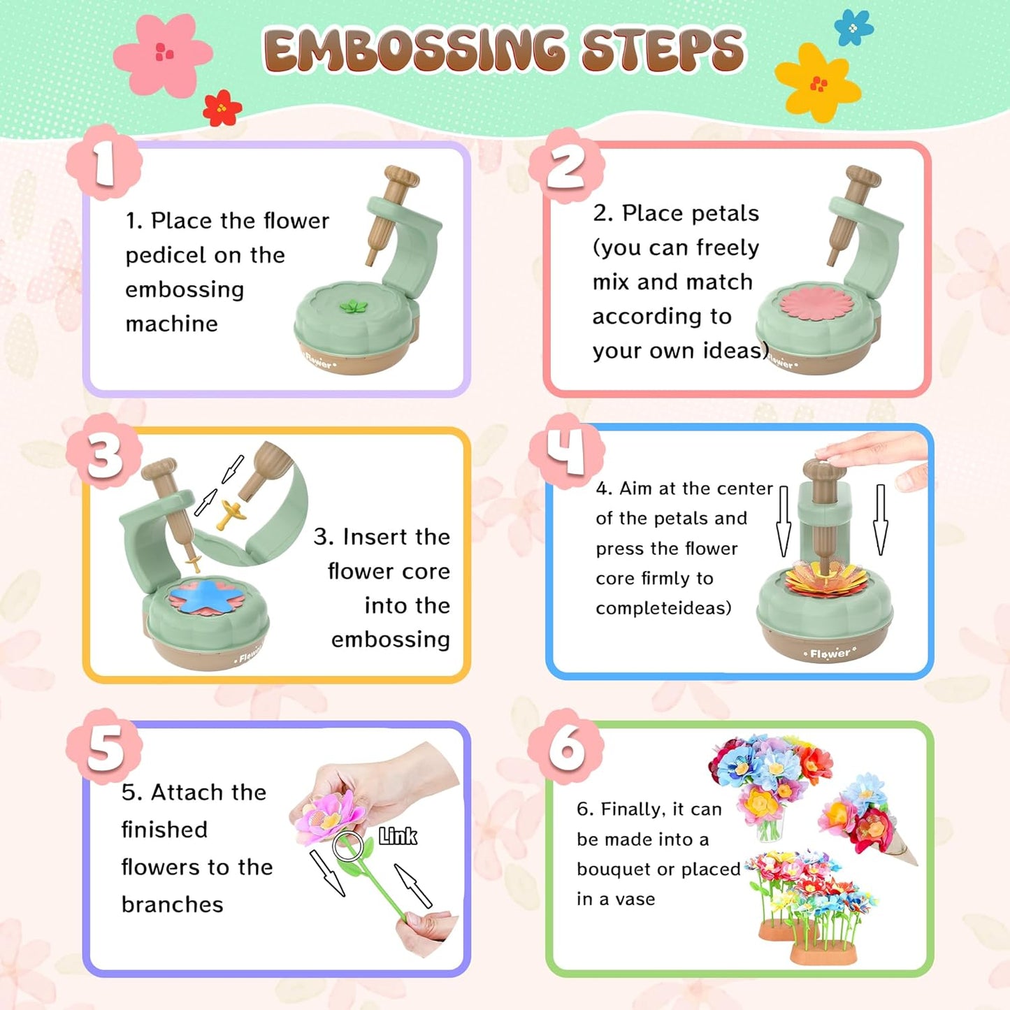 GirlsHome 300+PCS Fabric Flower Bouquets Toys, DIY Flower Crafts Kits for Kids, Arts and Crafts for Kids Ages 6-8 Girls, Build Flower Bouquet, STEM Educational Toy Preschool Gifts (Green Brown)