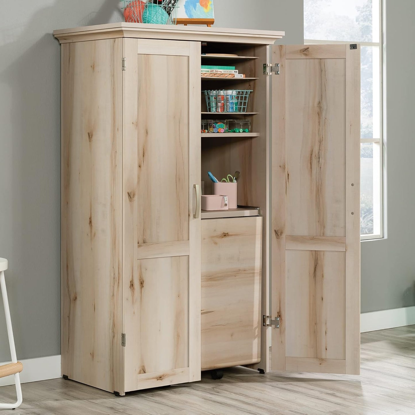 Sauder Miscellaneous Storage Craft & Sewing Armoire, Pacific Maple finish