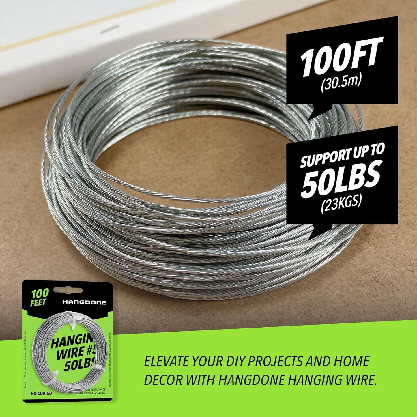 Picture Hanging Wire #5 50lbs 100-Feet, Flexible Steel Wire 16 Gauge for Hang Up Frame/Painting and Mirror