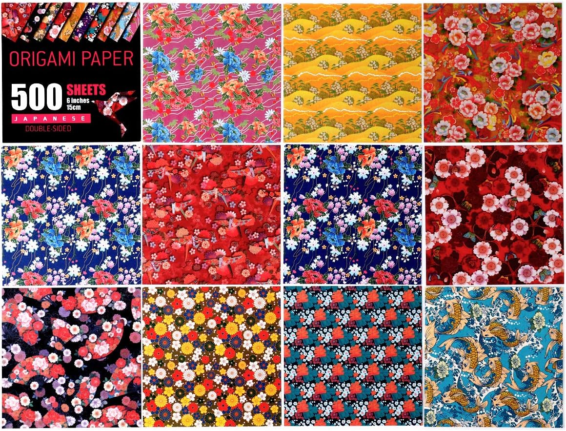 Japanese Washi Origami Paper 500 Sheets, 10 Vivid Colors, Colors Make Colorful and Easy Origami,6 Inch Square Sheet, for Kids & Adults, Papers, Arts and Crafts Projects (E-Book Included)