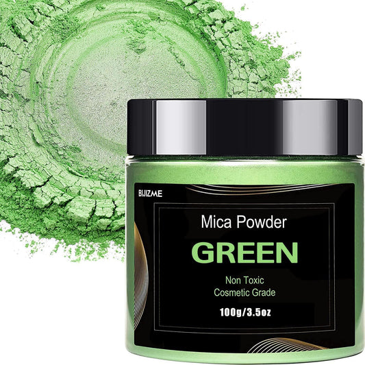 Green Mica Powder Pigment (100g) -Cosmetic Grade Metallic Mica Powder for Epoxy Resin, Lip Gloss, Soap,Candle Making, Bath Bombs,Tumblers, Jewelry, Dyes, and DIY Crafting Projects(Green, 3.5oz)