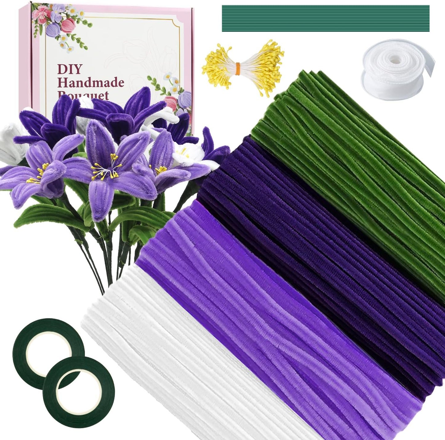 400PCS Purple Pipe Cleaners Bulk – 4 Colors Chenille Stems for Crafts, DIY Art Supplies, Fuzzy Sticks for Crafting Flowers, Wedding & Valentine's Day Decorations, Kids School Craft Kit