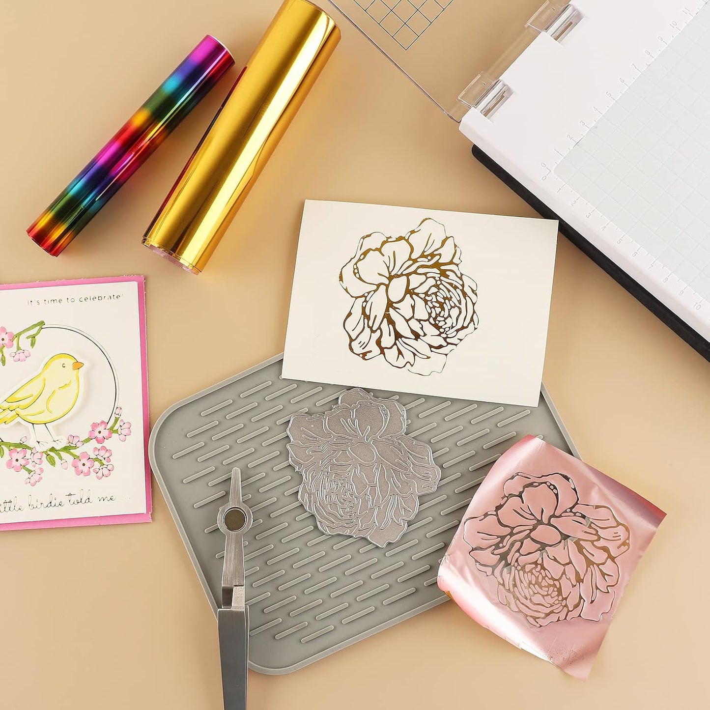 5PCS Toner Reactive Foil,Reactive Foil Transfer Foil Paper for Laminator,Hot Stamping Foil Paper by Laser Printer and Laminator for Scrapbooking Craft Cardmaking DIY Album Cardstock 5mx19.3cm