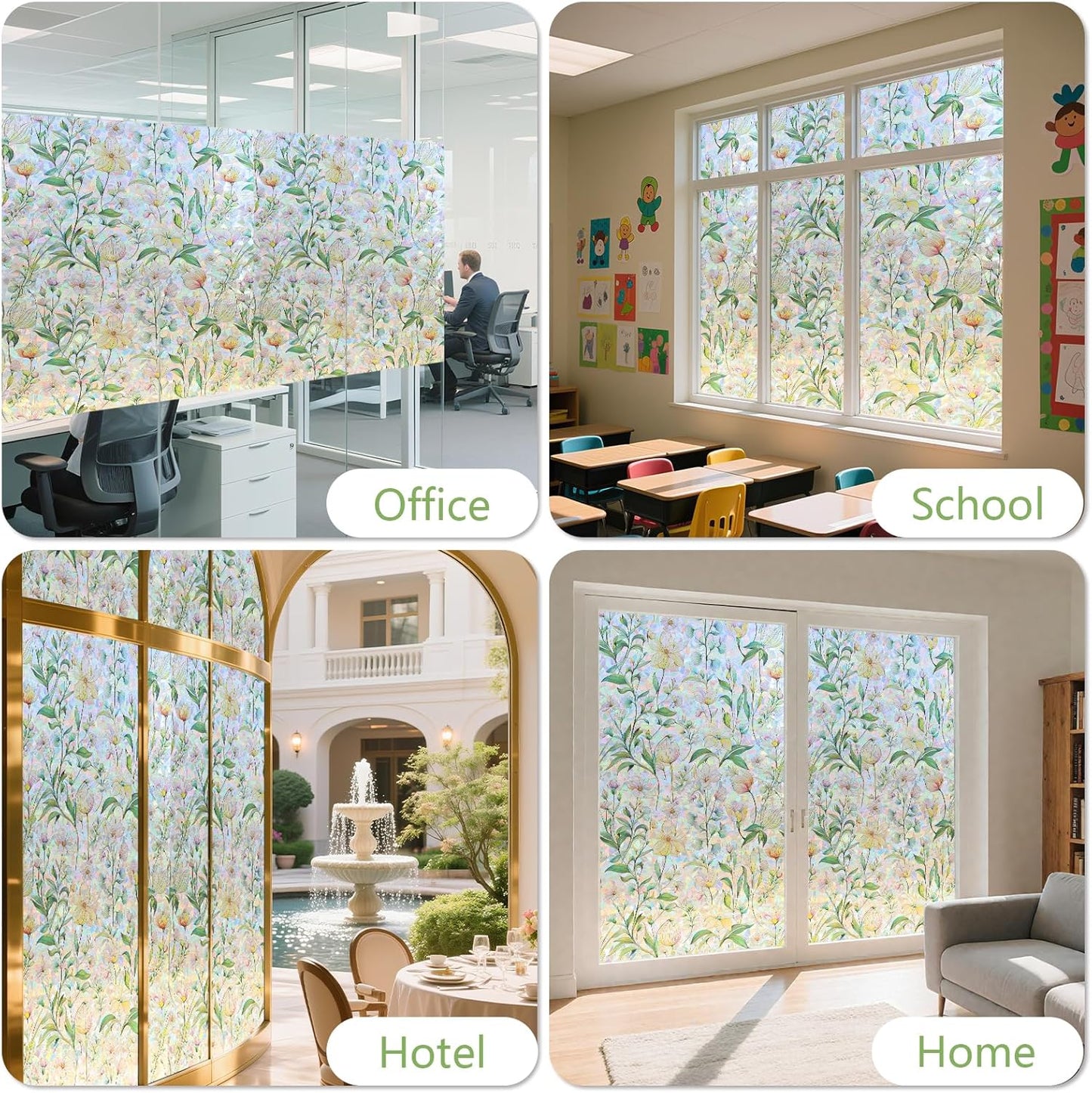 FINNEZ Window Privacy Film Stain Glass Film Flowers Rainbow Window Film Window Clings Non-Adhesive Reusable Decorative for Home（Forest Rainbow，23.6 Inch x 6.5 Feet）
