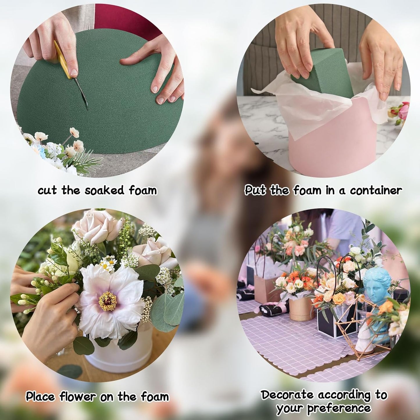 LOKIPA Floral Foam Round, 4 Pack Floral Dry Foam Half Ball Round Flower Foam for Artificial Plant Floral Arrangement and Wedding and Garden Decorations(7.48x3.74inch)