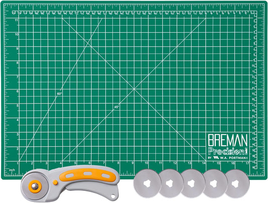 WA Portman Self Healing Cutting Mat & Rotary Cutter for Fabric Set – 12x18 Sewing Cutting Mats for Crafts with 45mm Fabric Cutter Wheel & 5 Rotary Blades – Quilting & Sewing Supplies Kit