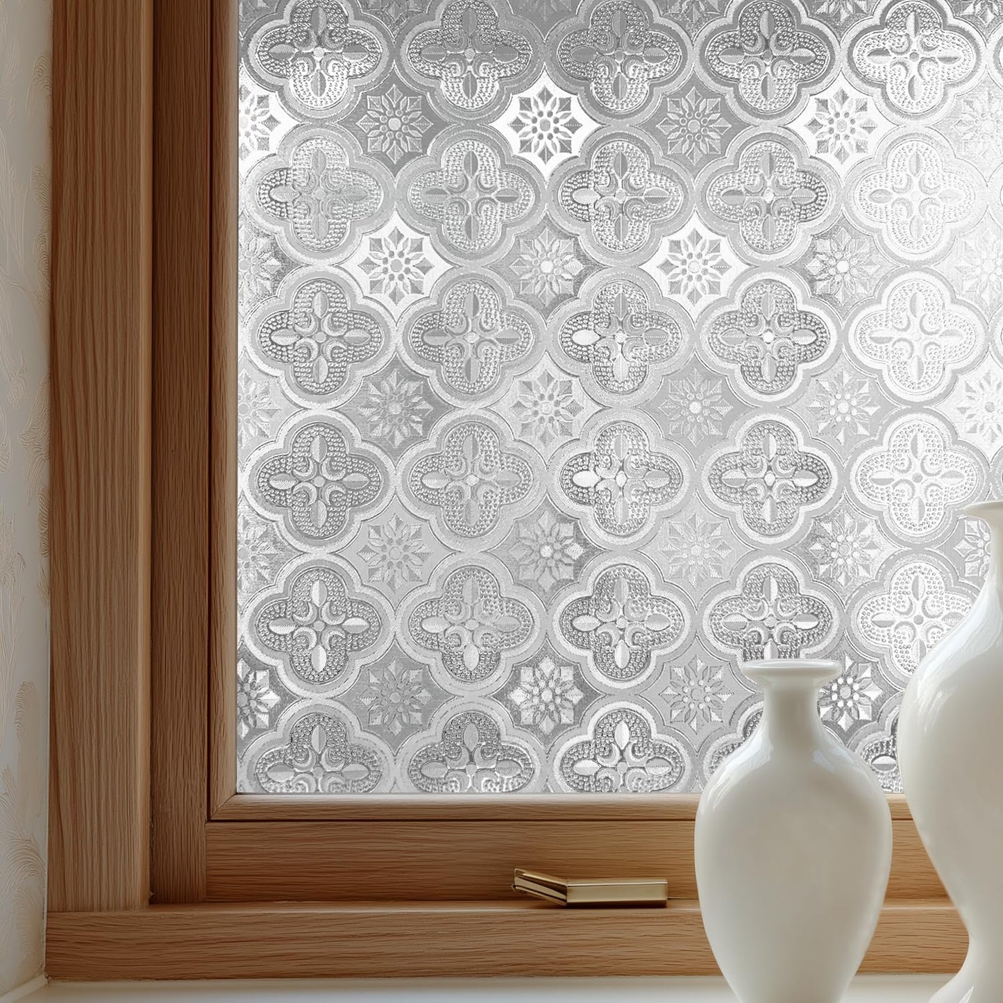 Window Privacy Film Decorative for Front Door, Bathroom Static Cling Stained Glass Sticker Opaque Heat Control UV Blocking Non-Adhesive for Home Windows 29.5 X 78.7 inches