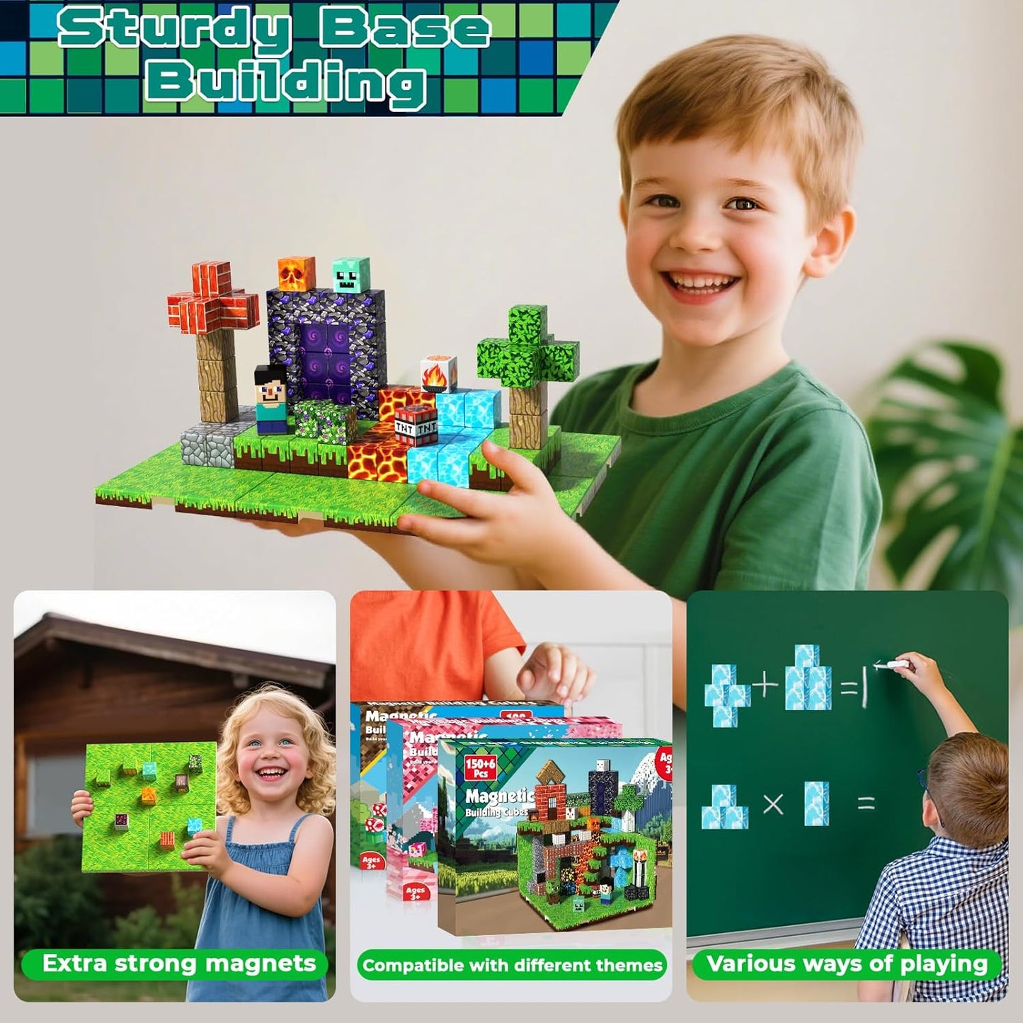150PCS Magnetic Blocks with 6 Baseplate - Building Blocks Cubes for Kids Ages 4-8, STEM Magnet Building Toys Boys Girls, Birthday Gifts Preschool Educational Learning Toy for 3+ Years Old