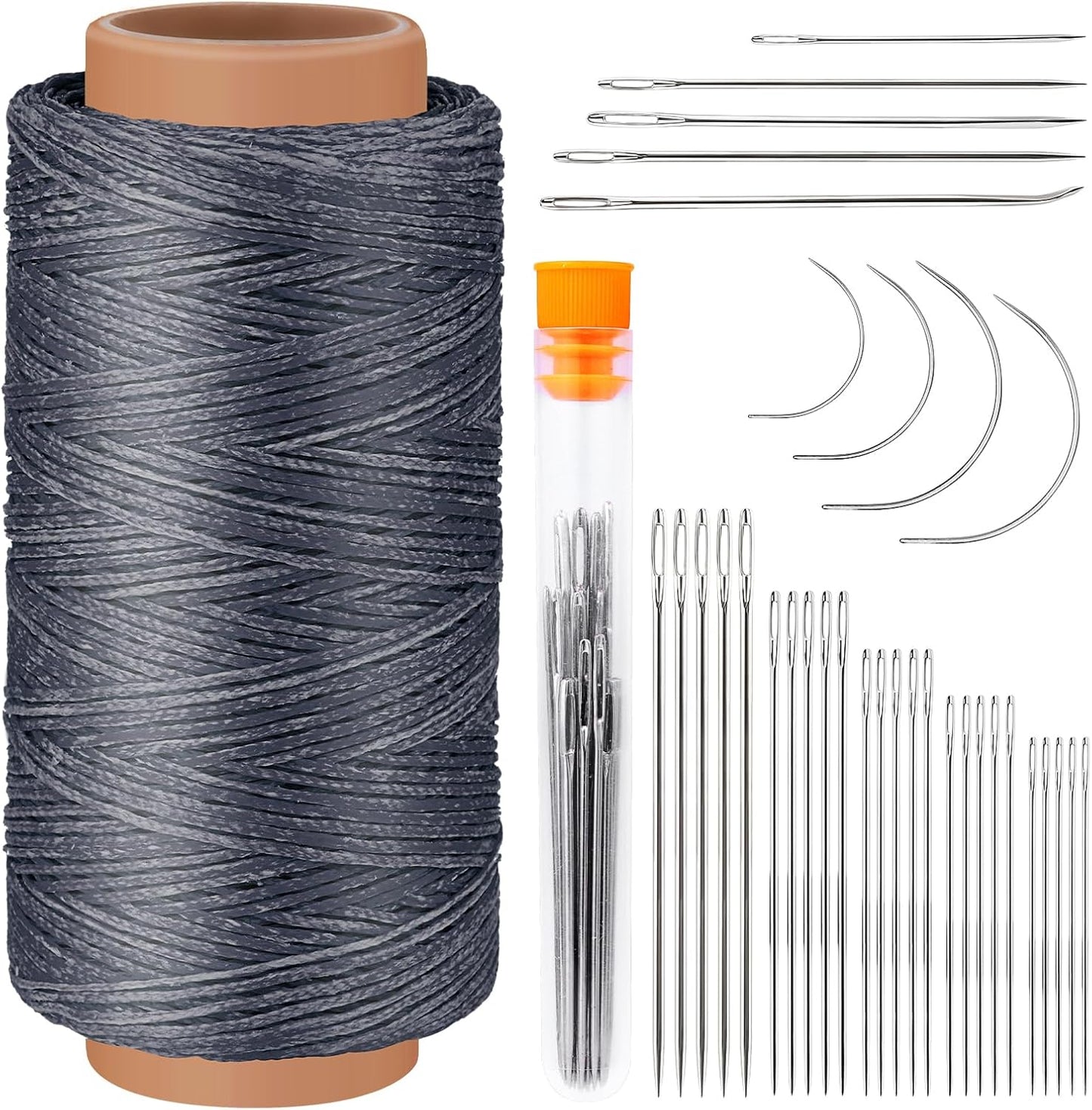 Tikjiua 492ft Upholstery Needle Threads, 164Yards Leather Waxed Thread with Curved Needles, Upholstery Repair Leather Thread and Needles for Canvas Carpet Sofa Furniture Repair