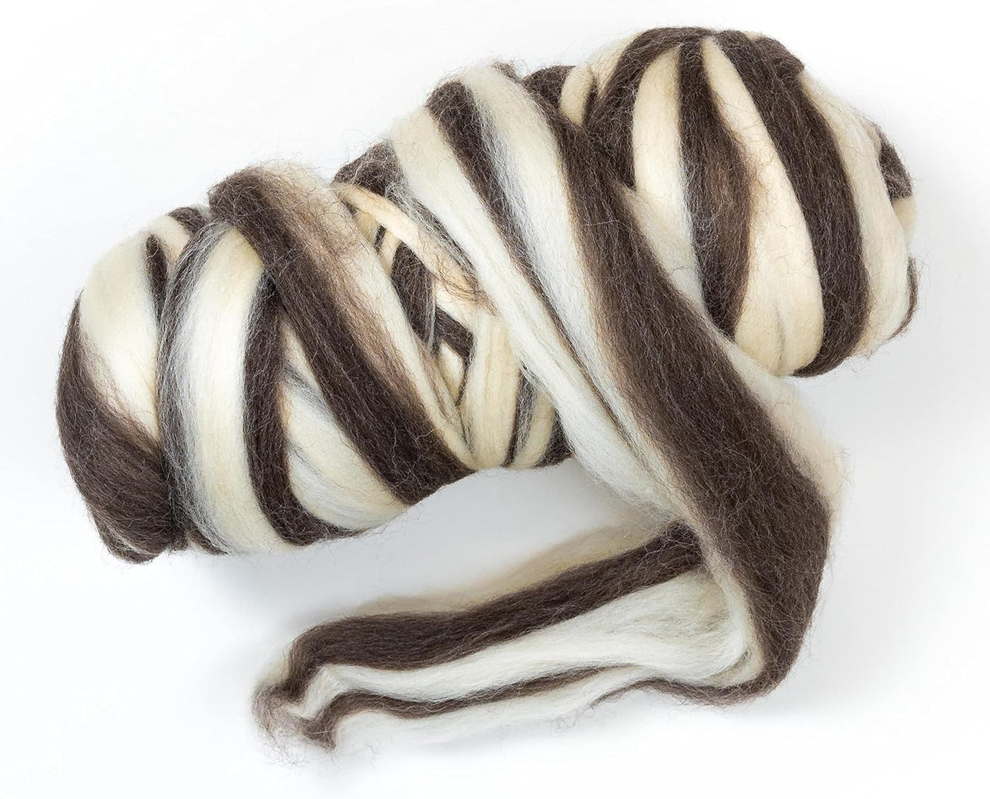 Natural Wool Bulk roving, 1 lb. Best Wool for Spinning, arm Knitting, Felting, Chunky Blankets and Tapestry. Natural Colors, un-Dyed. (Zebra(Ecru/Mocha), 1 lb)