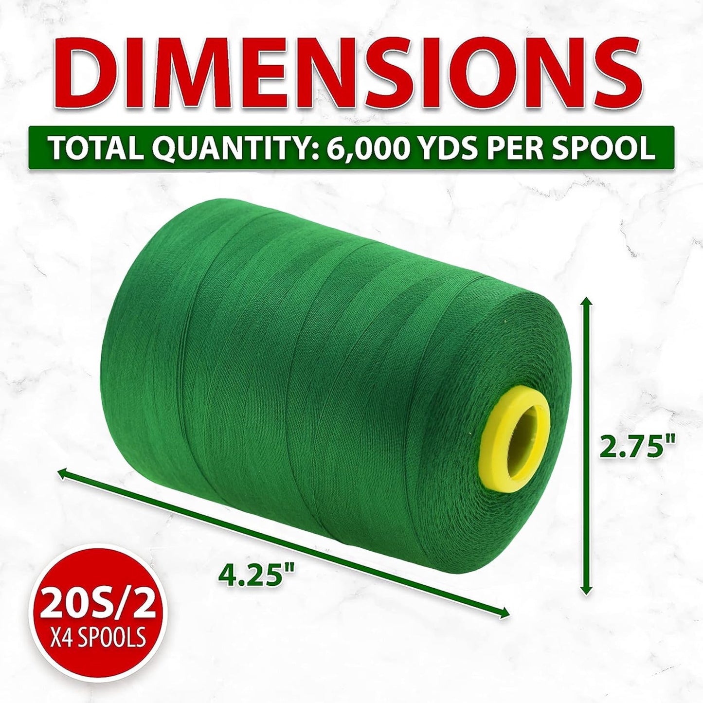 Mandala Crafts 4 Pack of Serger Threads Cones Spools - 20S/2 24000 Yards Polyester Forest Green Threads for Sergers Machine and Overlock Quilting Sewing Machine