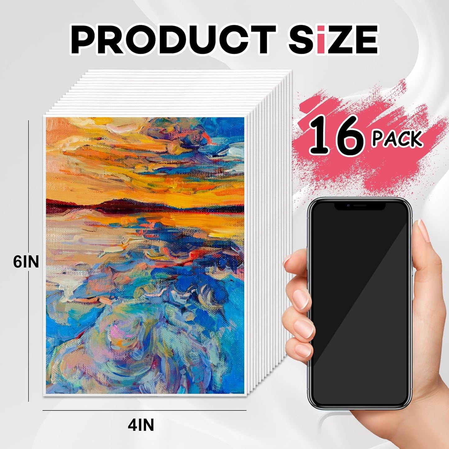 ESRICH 16 Pack 4x6 Inch Small Canvases for Painting, Painting Canvas 4x6 Inch Cotton Primed Acid Free Mini Blank Canvas Panels for Oil Paint,Watercolor,Acrylic Paint, Gouache, Tempera