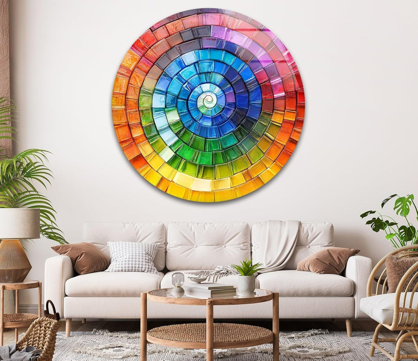 My Photostation.com 27.5''(70cm) Diameter Radiant Spiral Spectrum Round Glass Wall Art Tempered Glass Printing Wall Decor Large Wall Art Wall Hangings