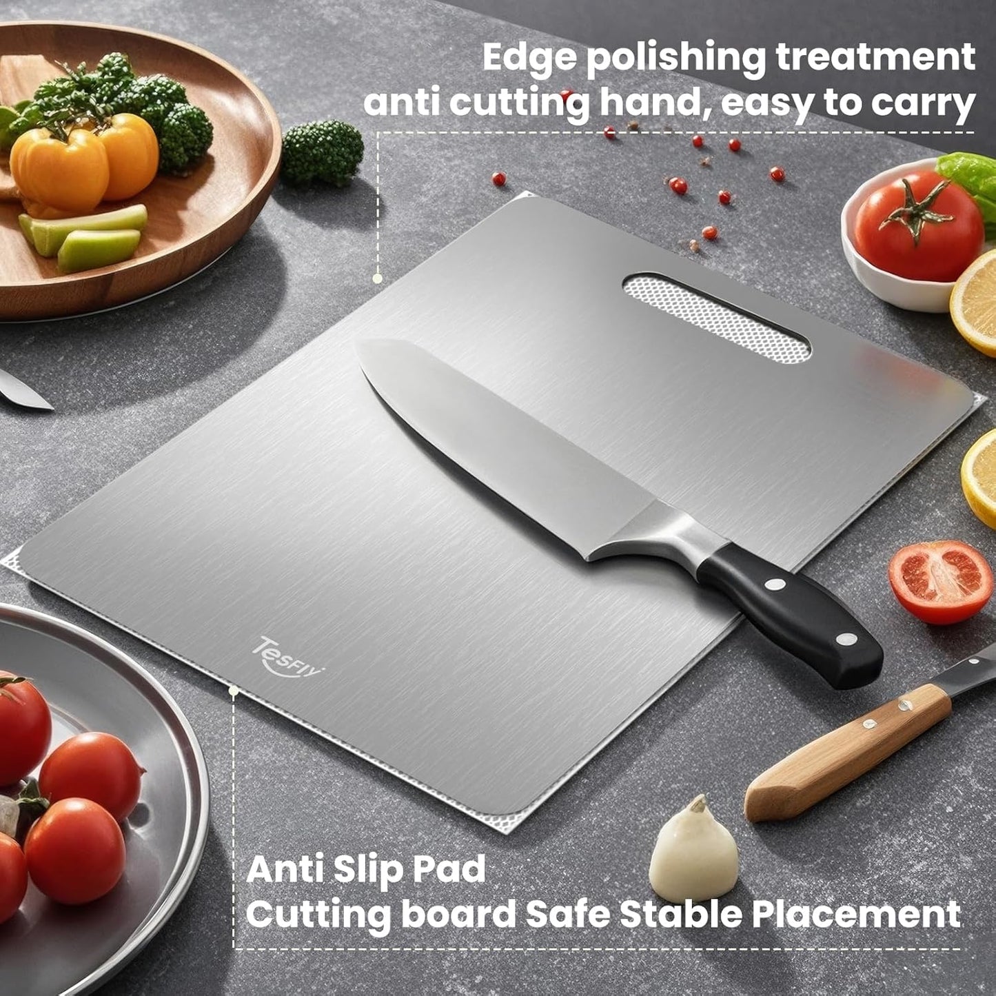 New Titanium Cutting Board -100% Pure Titanium Cutting Boards For Kitche,Easy to clean, Double-sided food-grade Cutting Board For Meats, Fruits And Vegetables (15 * 11)