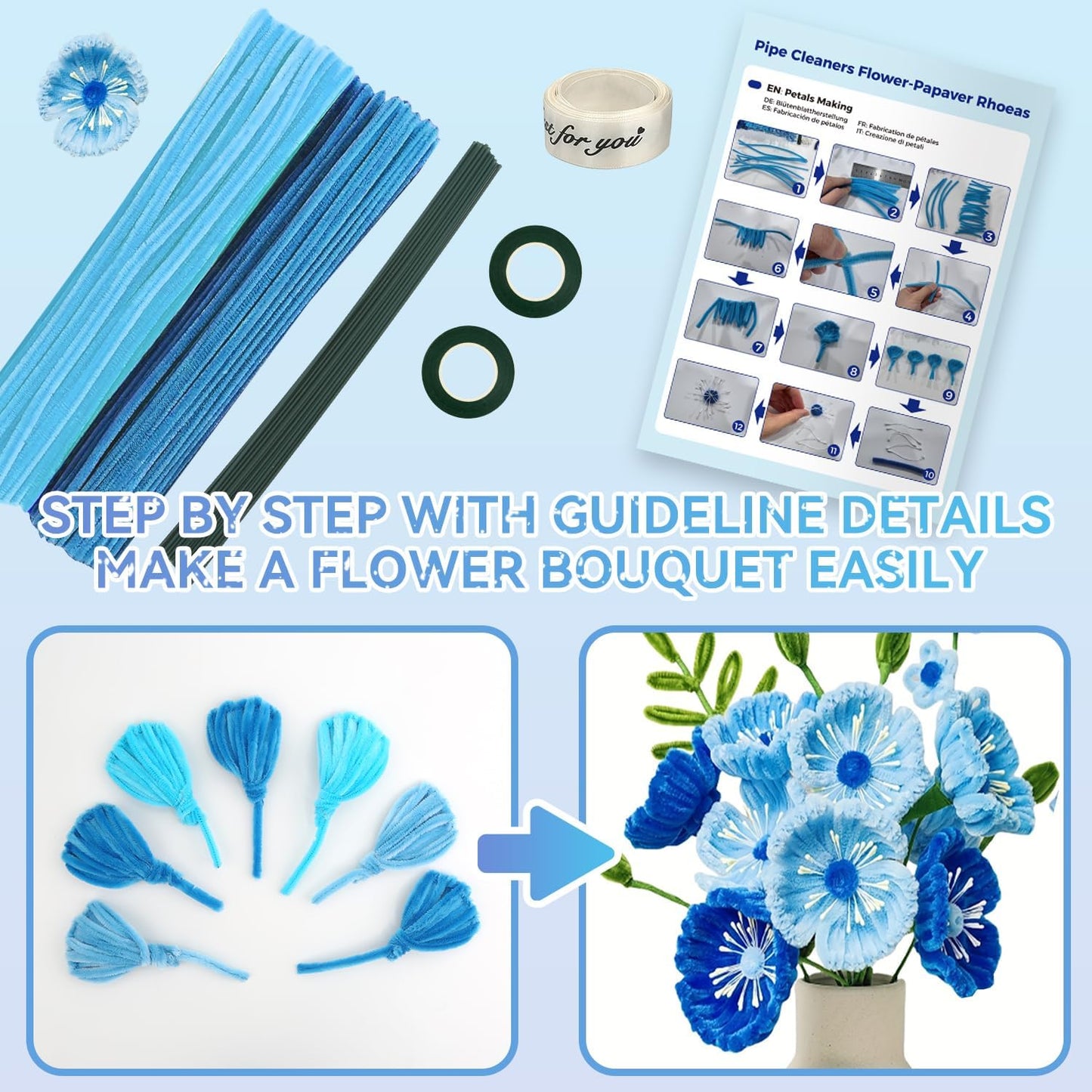 400 Pcs Pipe Cleaners Craft – 4 Colors Chenille Stems for Crafts, DIY Art Supplies, Fuzzy Sticks for Crafting Flowers, Wedding & Valentine's Day Decorations, Kids School Craft Kit