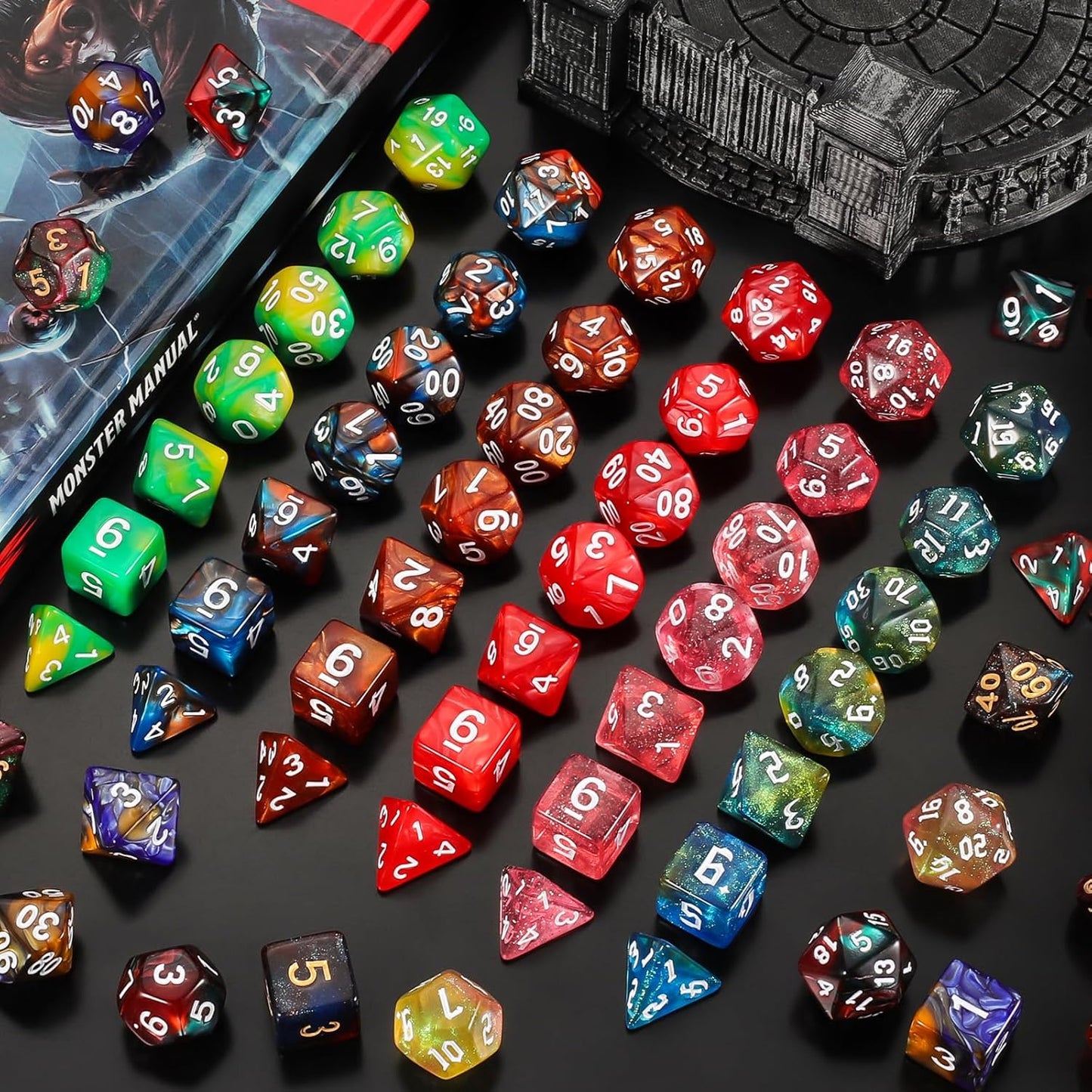 QMay 35 Sets Polyhedral Dice - 35 X 7 (245 Pieces) DND Dice with a D&D Dice Large Drawstring Bag, 35 Colors D4 D6 D8 D10 D% D12 D20, Great for Dungeons and Dragons, RPG, MTG,Role Playing Table Games