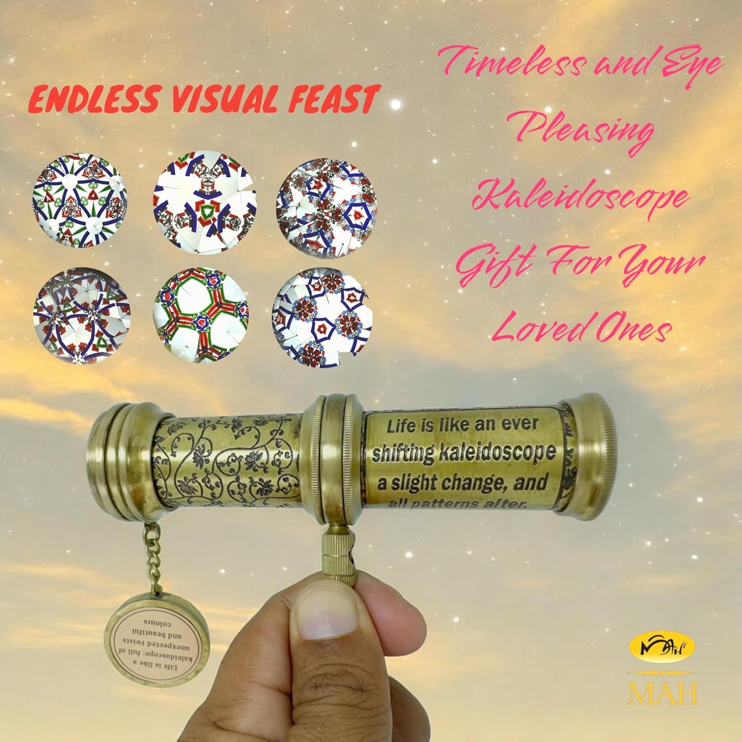 Handcrafted Brass Kaleidoscope – Vintage Nautical Collectible Gift for Kids, Teens & Adults – Sentimental Keepsake with Greeting Card – Educational Toy & Home Décor Accent – Timeless Pattern Design