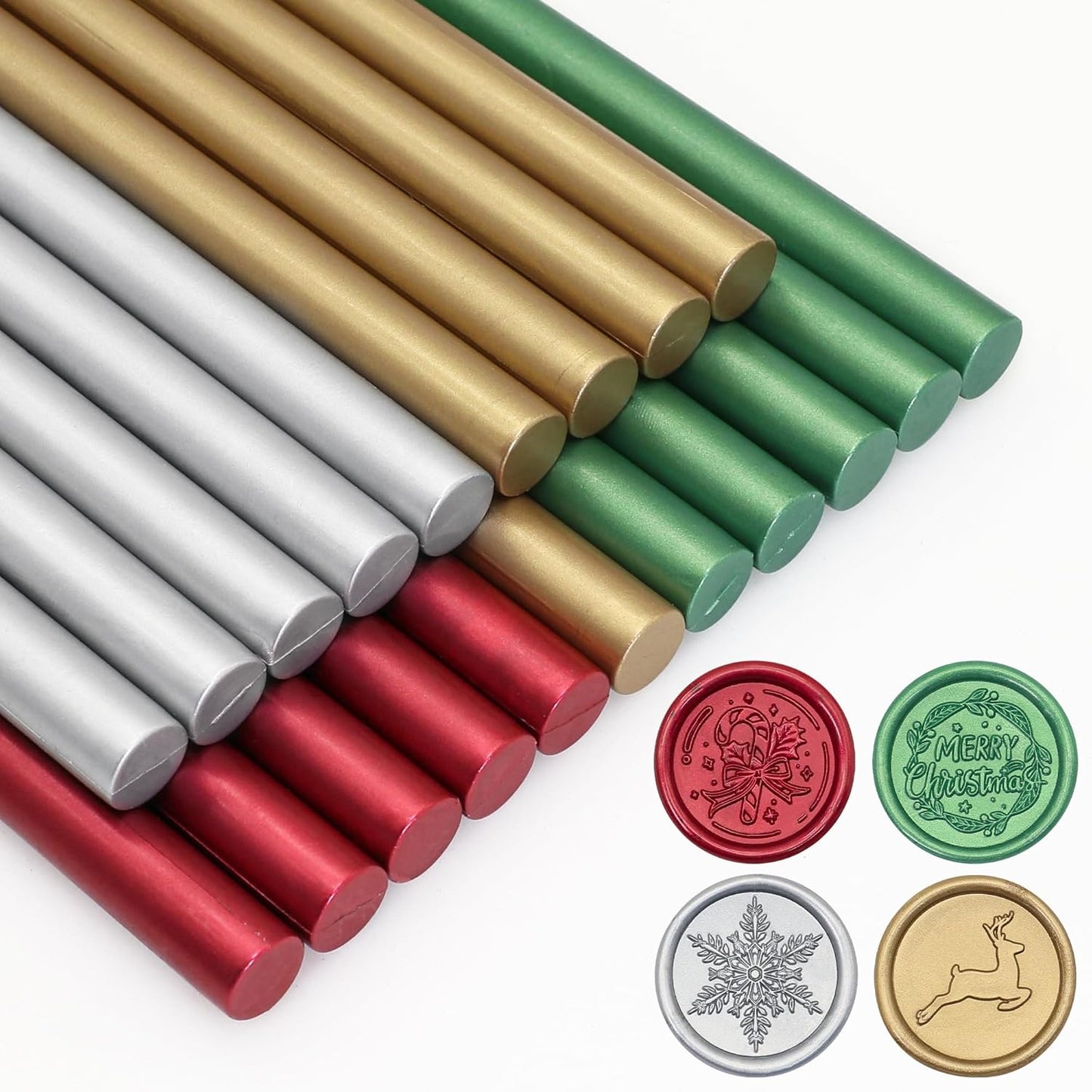 SWANGSA 20 Pieces Glue Gun Sealing Wax Sticks Metallic Red Green Antique Gold Silver for Wax Seal Stamp, Great for Wedding Invitations, Christmas Cards, Envelopes, Wine Packages, Gift Wrapping