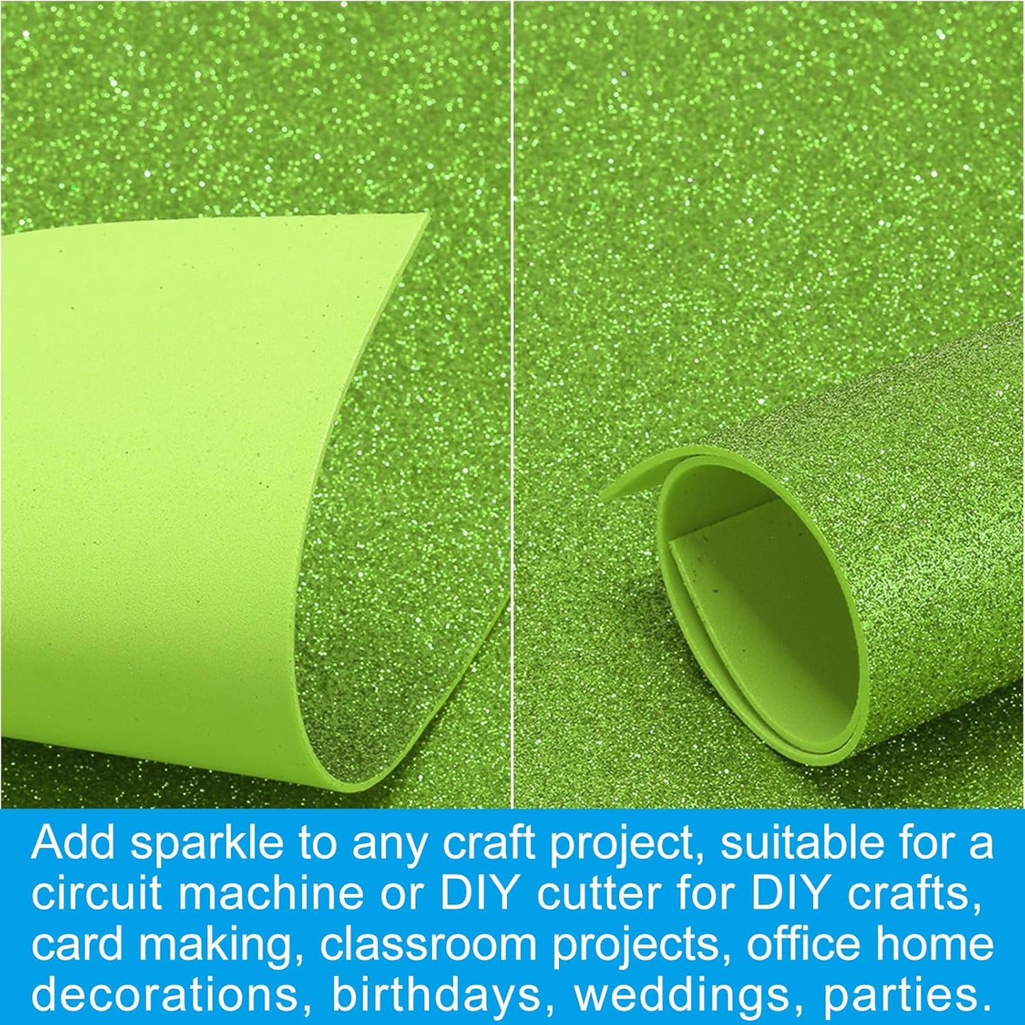 PATIKIL 2mm(1/10") Thick Non Adhesive Glitter Foam Sheet 16x24inch(40x60cm) Light Green, EVA Shiny Foam Board for Craft, 6 Pcs