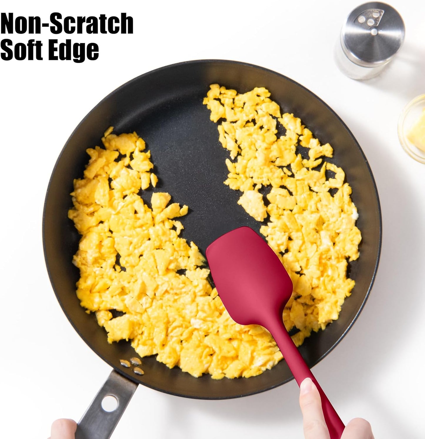 Doosu Silicone Scraper Spoon Spatulas, 600°F Heat Resistant BPA Free Rubber Flat Spatula, Kitchen Mixing Stirring Cooking Spoonula, Non-Stick Dishwasher Safe Baking Supplies (2 Pcs, Black+Red)