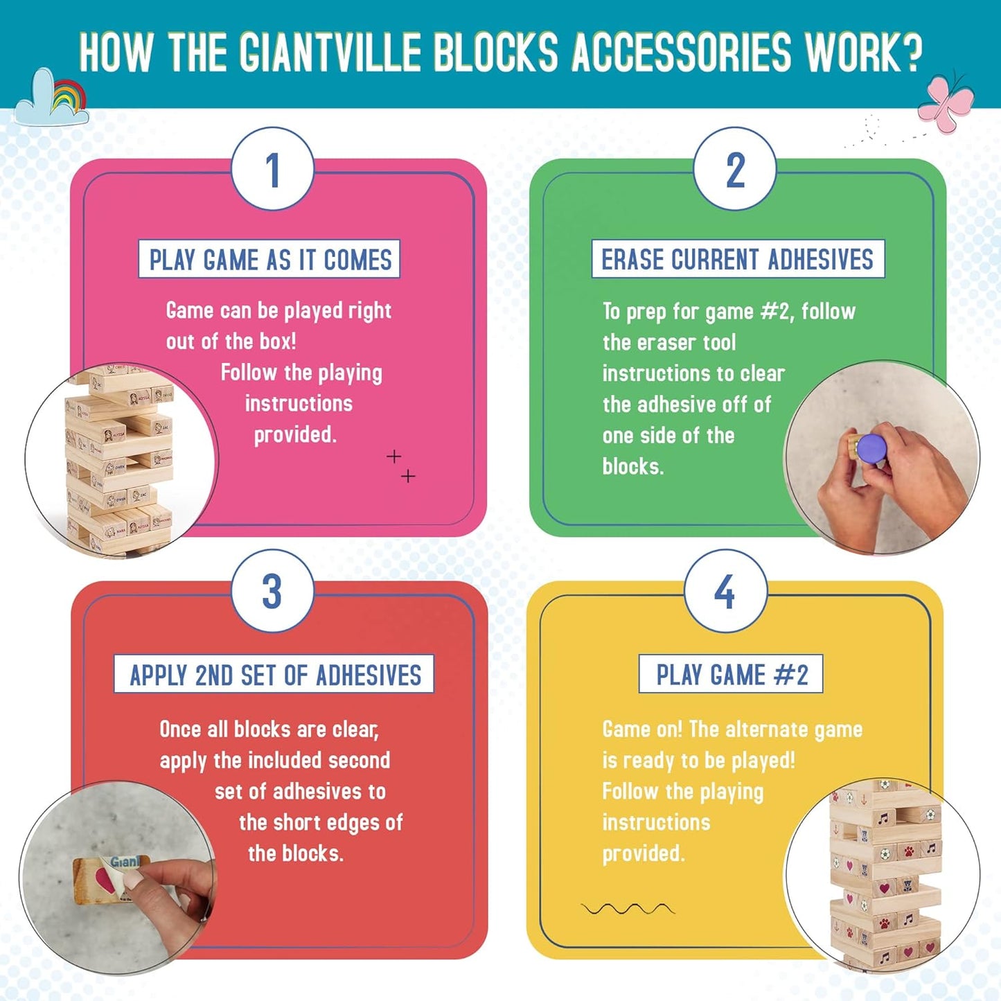 Giantville Giant Tumbling Timber Toy - Premium Pine Wood Life-Size Blocks Tower - Big Floor/Board Indoor/Outdoor Yard Game for Kids & Adults - 54-Blocks + Red Storage/Carry Bag - Grows Almost 4-Feet