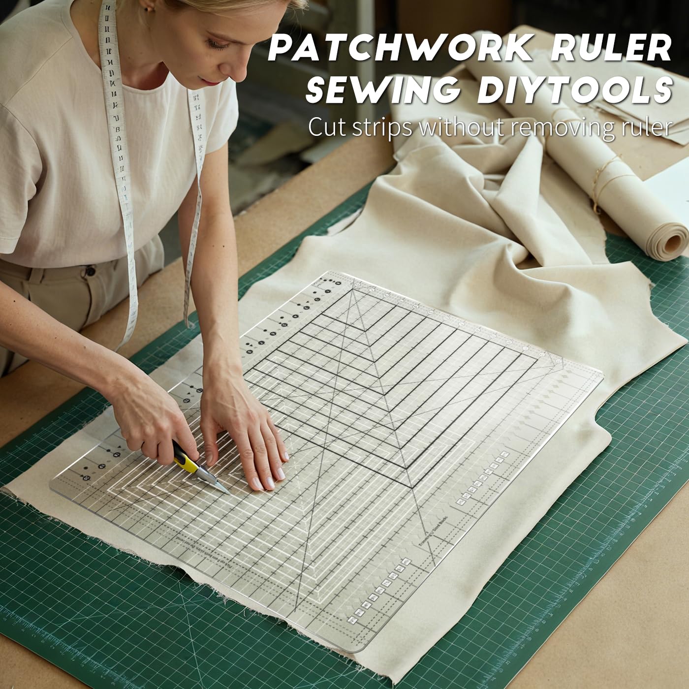 Slotted Quilting Ruler Acrylic 17.7x21.9in, XL Non-Slip Precise Quilting Template, Professional Sewing Quilt Strip Ruler for Fabric Strip, Cutting, Sewing, Crafting, Patchwork