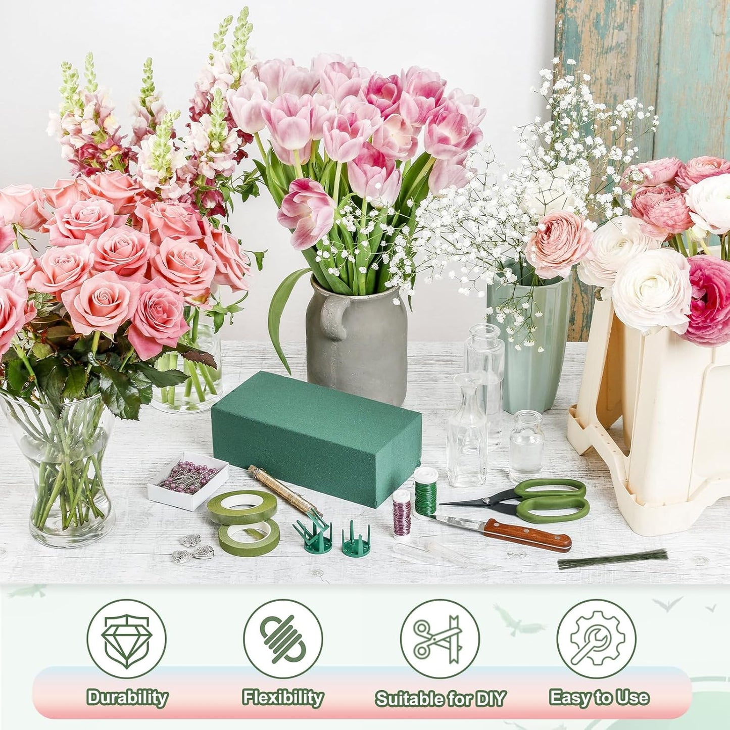 PATIKIL 32 Inch 22 Gauge Floral Stem Wire, 4 Pack/160 Pieces Bouquet Stem Paper Wrapped for DIY Crafts Flower Arrangements, Black