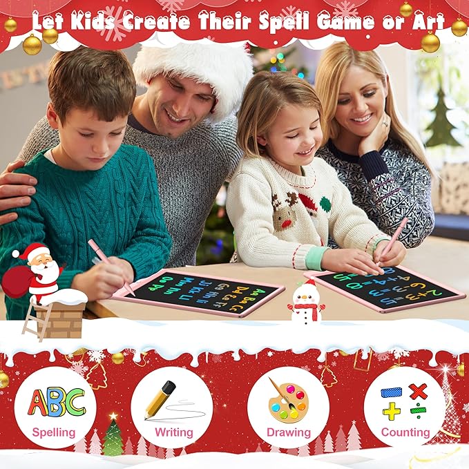 FLUESTON LCD Writing Tablet, Doodle Board Toys Gifts for 3-8 Year Old Girls Boys, 10 Inch Colorful Electronic Board Drawing Pad for Kids, Christmas Gifts for Toddler Educational Learning Travel, Pink