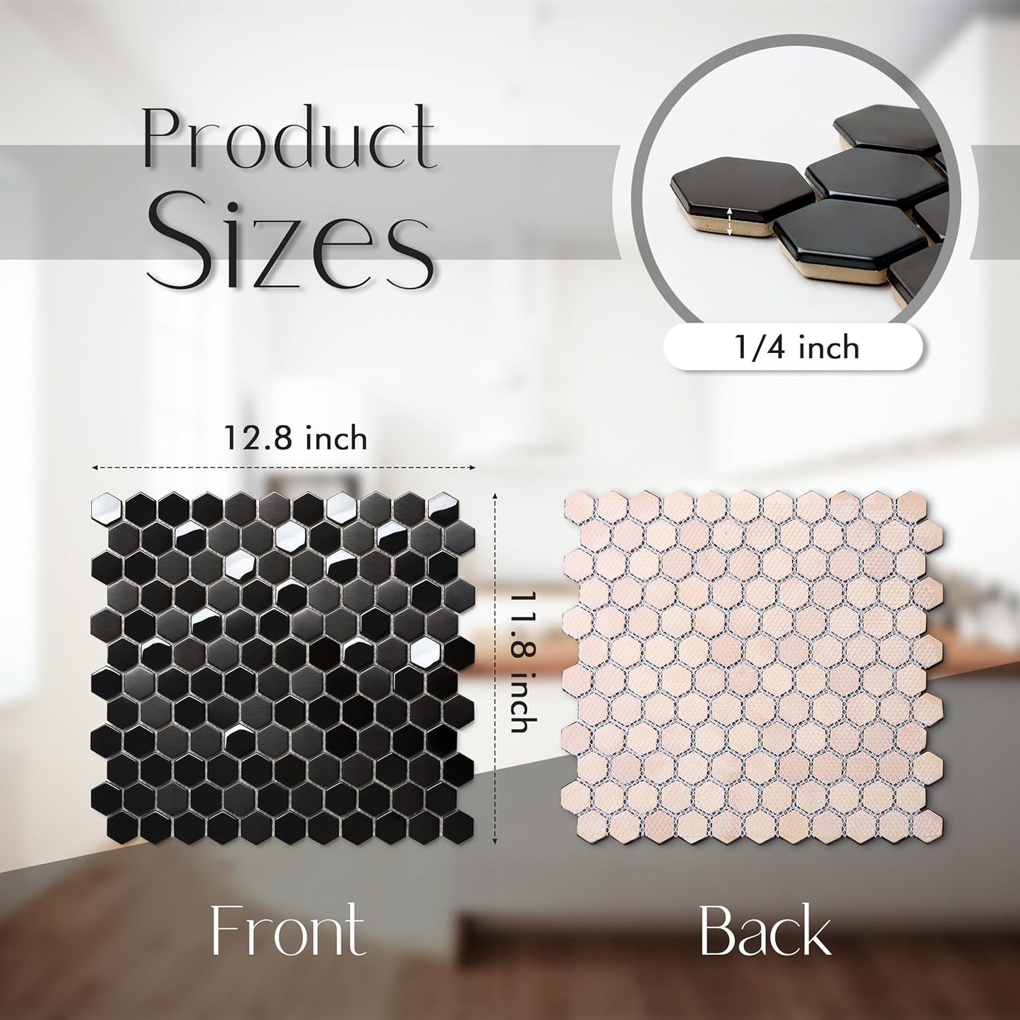 Blujellyfish Hexagon Black Tile Backsplash Metal Mosaic Wall Floor Tiles (Box of 5 Sheets)