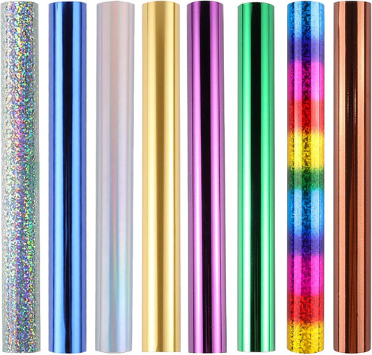 5mx19.3cm 8 Rolls Toner Reactive Foil Paper Hot Stamping Wrapping Paper for Card Making Sparkling Craftwork Scrapbooking Paper Crafts Handmade Foil by Laser Printer and Laminator Album Decoration