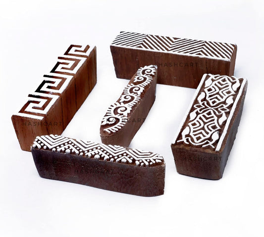 Wooden Block Stamp for Block Printing Stamp - Border Shape Wooden Printing Stamps for Clay Tattoo Fabric Pottery HASHCART® (Set of 5)