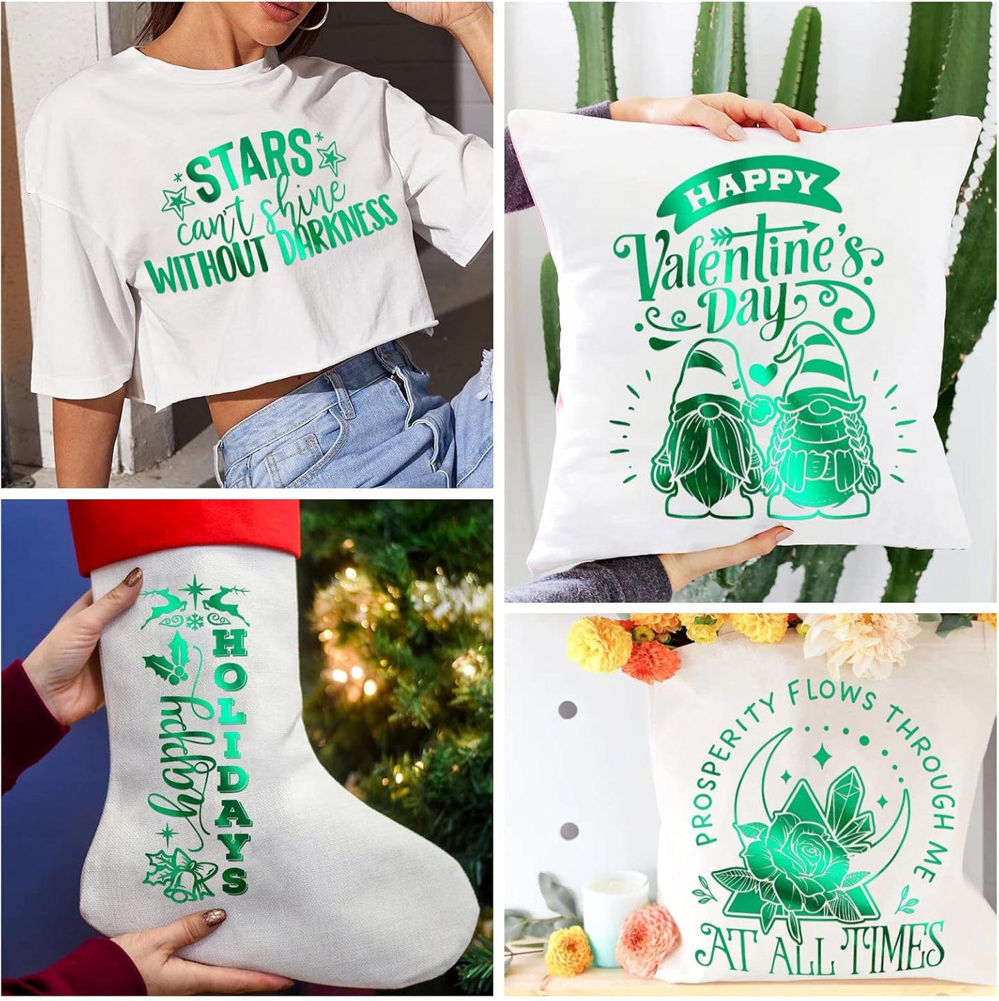 VINYL FROG Metallic Foil HTV Vinyl Roll 12" x5ft Green Chrome Heat Transfer Vinyl Iron on Vinyl Easy to Cut & Weed DIY Heat Press Design for T-Shirts