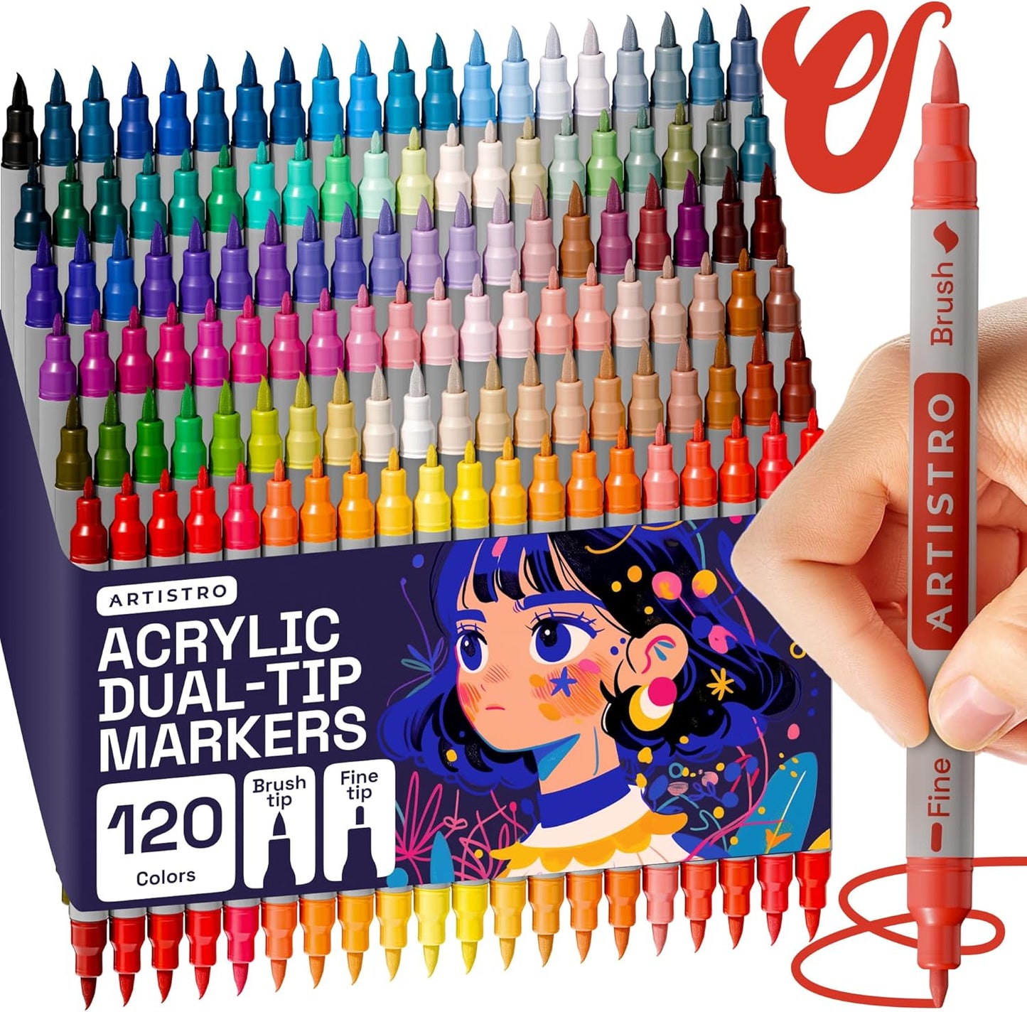 ARTISTRO 120 Dual Tip Brush + Fine Acrylic Paint Markers - Easy for All Ages & Levels Paint Pens for Fabric, Rock, Glass, DIY - Halloween Pumpkin Painting Kit, Art Supplies, Christmas Gift
