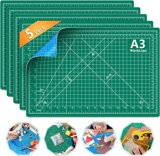 WORKLION Self Healing Cutting Mat - 12 x 18 inch Double Sided 5-layer Gridded Rotary PVC Cutting Board, for Sewing, Quilting, Scrapbooking and Arts & Crafts Projects (5 Pack)