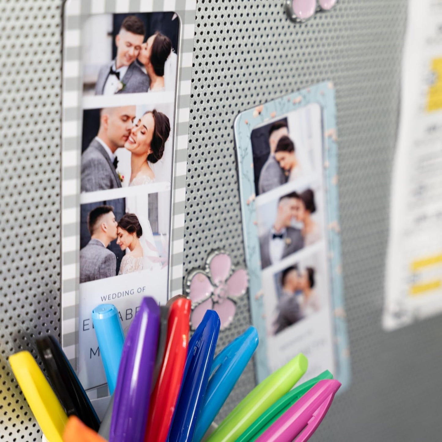 Magnetic Frames For 2x6 Photo Booth Strips – Set of 5 – White, Black, or Floral Design Photo Picture Holders – Magnetic Paper Cutout for Photobooth Photos – Simple Slim Frames for Fridge, Locker, or Party Keepsakes (5, CHECK/FLORAL PATTERNS MIX)