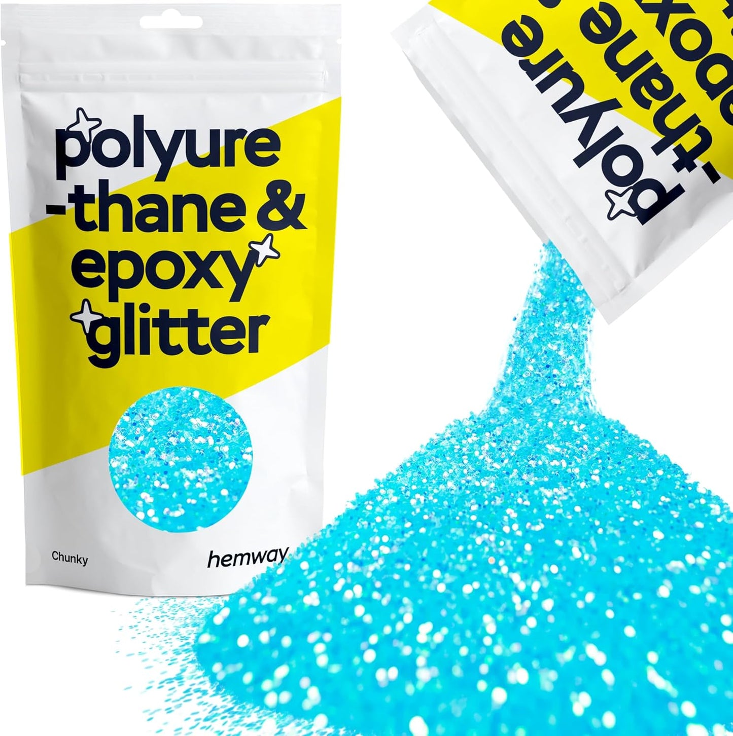 Hemway Polyurethane & Epoxy Resin Glitter 100g / 3.5oz Metallic Crystal Flake Additive for Flooring Jewelry Tumblers Glass Pigment - Chunky (1/40" 0.025" 0.6mm) - Baby Blue Iridescent