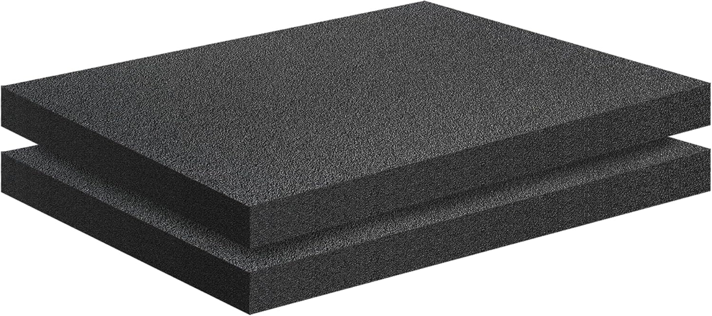 2 PCS Black Foam Padding- 16x12x1 Inch Polyurethane High Density Foam Cuttable Black Sheet Pad Cushioning Inserts for Packing Cases and Crafts