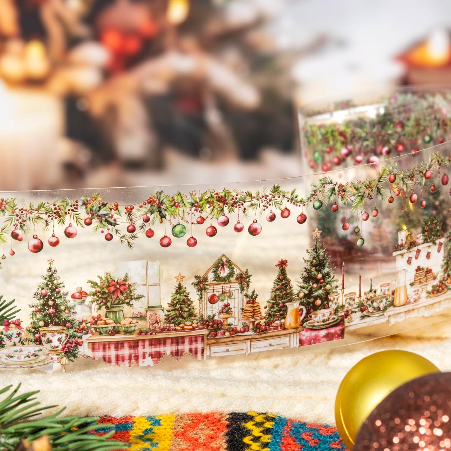 6 Rolls PET Washi Tape Stickers Set,Christmas Washi Tape for Journaling,Winter Aesthetic Stickers for Scrapbook Supplies,Junk Journal,Planner(Christmas Diary)