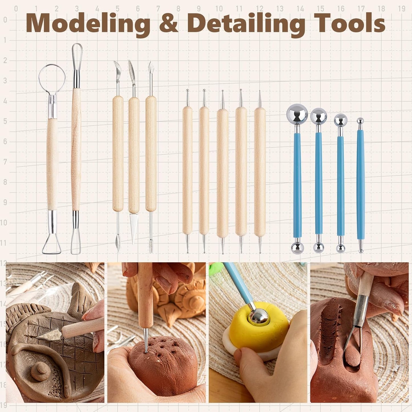 UUSYCUN 48PCS Pottery Tools for Sculpting, Clay Tool Kit for Carving, Modeling Ceramics, Pottery Kiln, Polymer Clay Tools for Trimming, Beginners, Pros, Adults, Supplies
