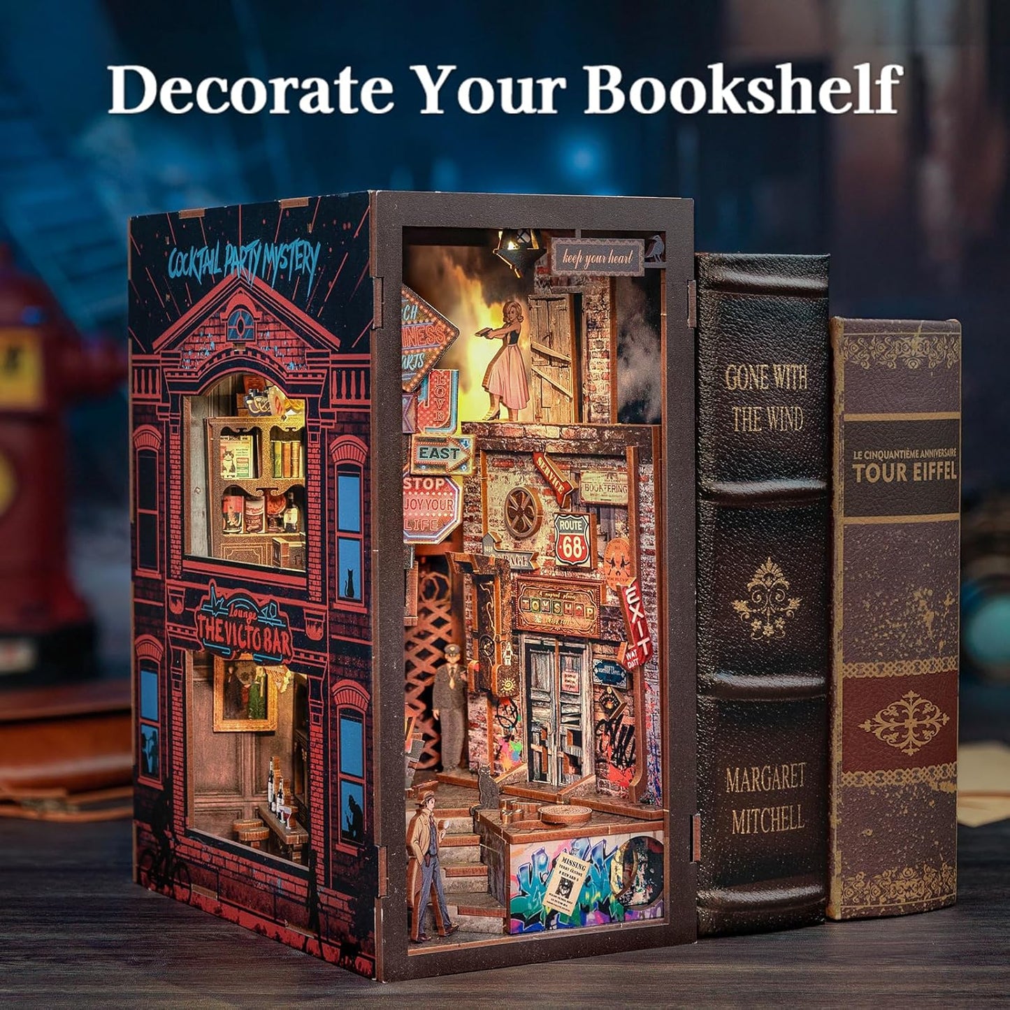 CUTEBEE Book Nook Kit - DIY Miniature House Dollhouse Kit for Adult and Teens, Booknook Bookshelf Decor Alley Model Build with LED Light, Gifts for Family and Friends (The Long Goodbye)