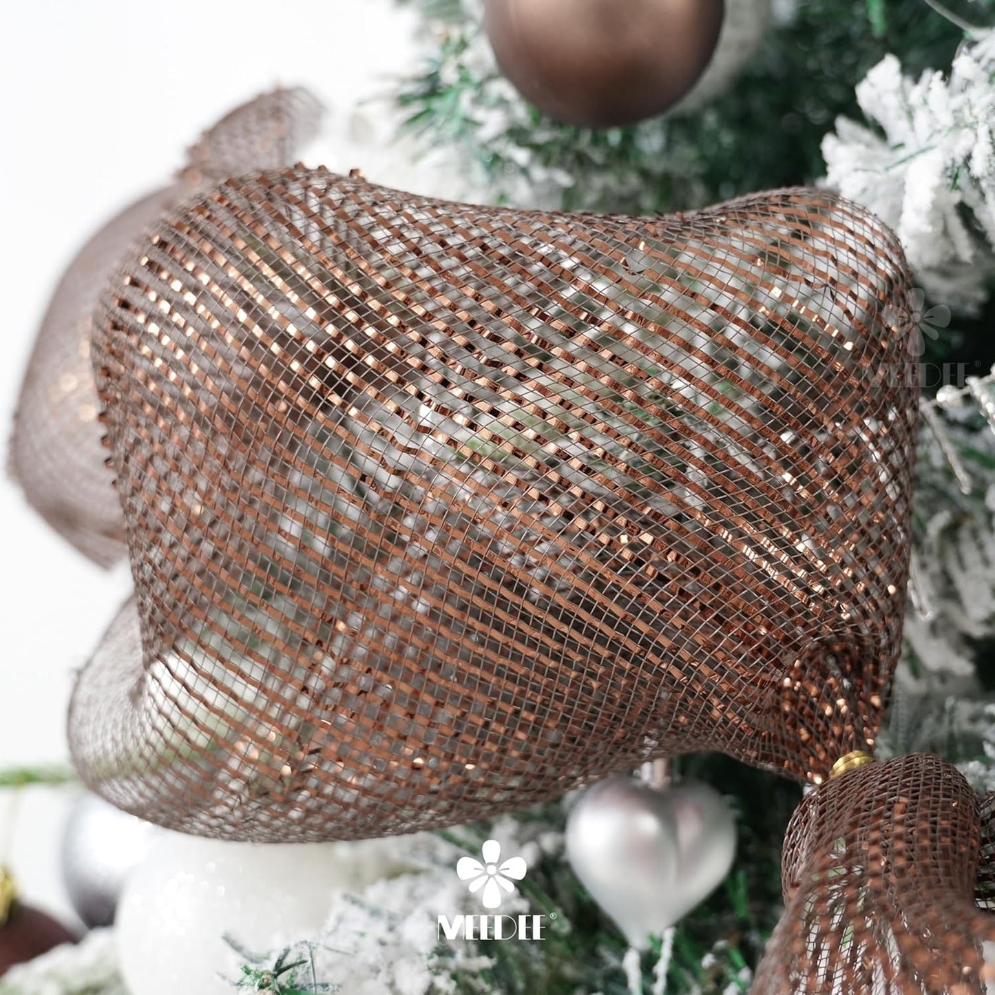 MEEDEE Brown Deco Mesh 10 Inch Deluxe Wide Foil Metallic Mesh Ribbon Chocolate Deco Mesh Harvest Mesh Ribbon Fall Mesh for Wreaths, Garland, Christmas Tree, Gift Wrapping, Bows Making (30 Feet)