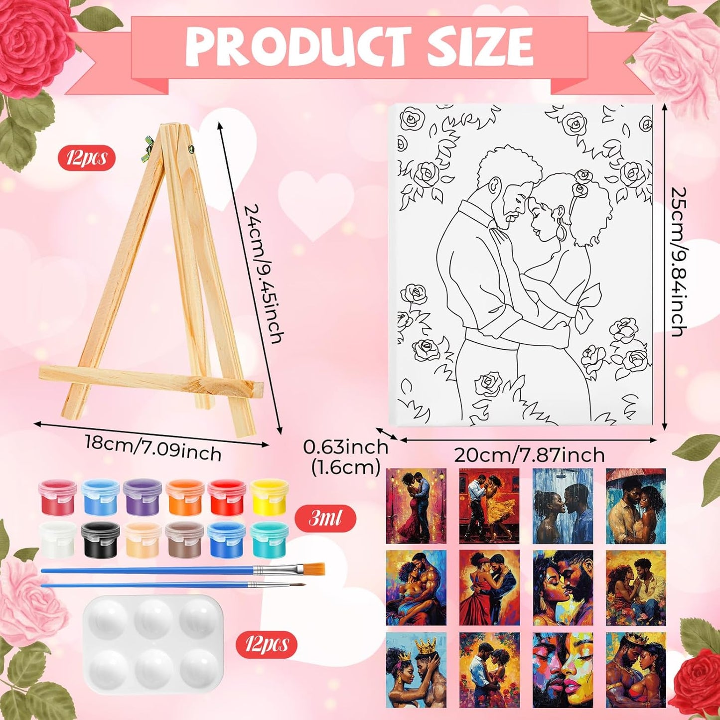 Zhanmai 12 Pack Pre Drawn Canvas for Painting Sip and Paint Kit 8" x 10" Paint Party Set Canvas Painting Pre Printed Canvases for Party Favor DIY Virtual Adult's Date Night(Sexy Couples)