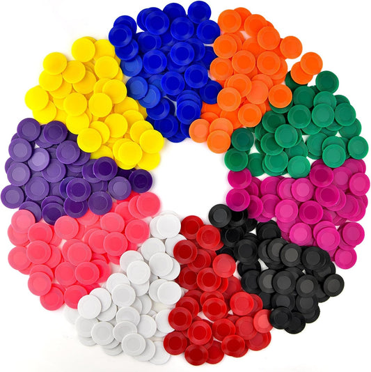 Coopay 500 Pieces 10 Colors Plastic Poker Chips, 1 Inch Bingo Chips Bulk Learning Counters Disks Poker Card Game, Counting Markers for Math Practice, Game Tokens and Teaching Rewards, 25 mm
