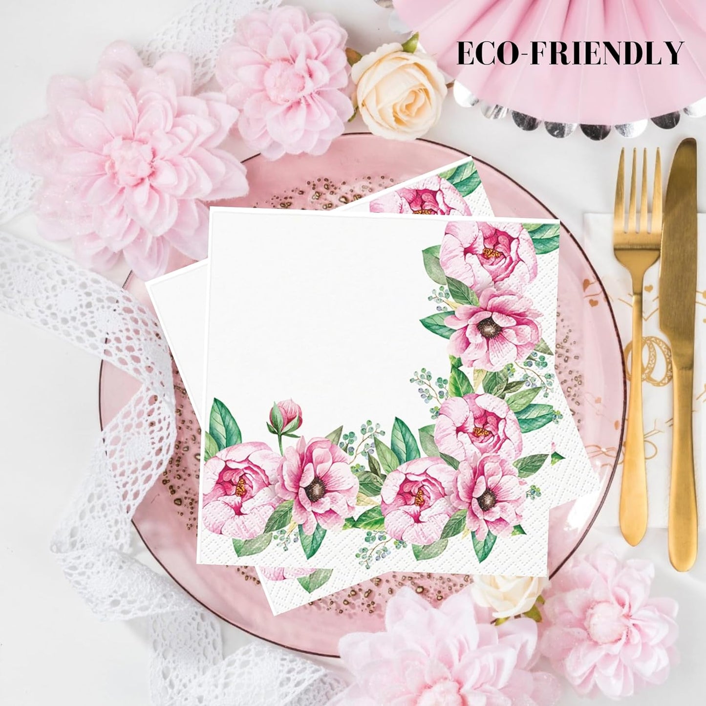 20-ct 13x13 Flowers Paper Luncheon Decoupage Napkins, 3-Ply Servilletas Printed Flower Twigs Round Cocktail Napkin for Art, Dinner and Party, Disposable Napkins Decor